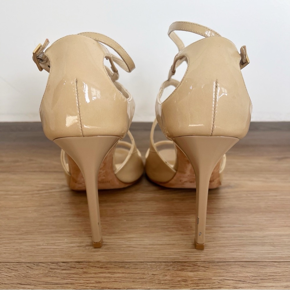 Jimmy Choo Lang Nude Patent Leather Strappy Sandals Heels 37.5 - Picture 5 of 12